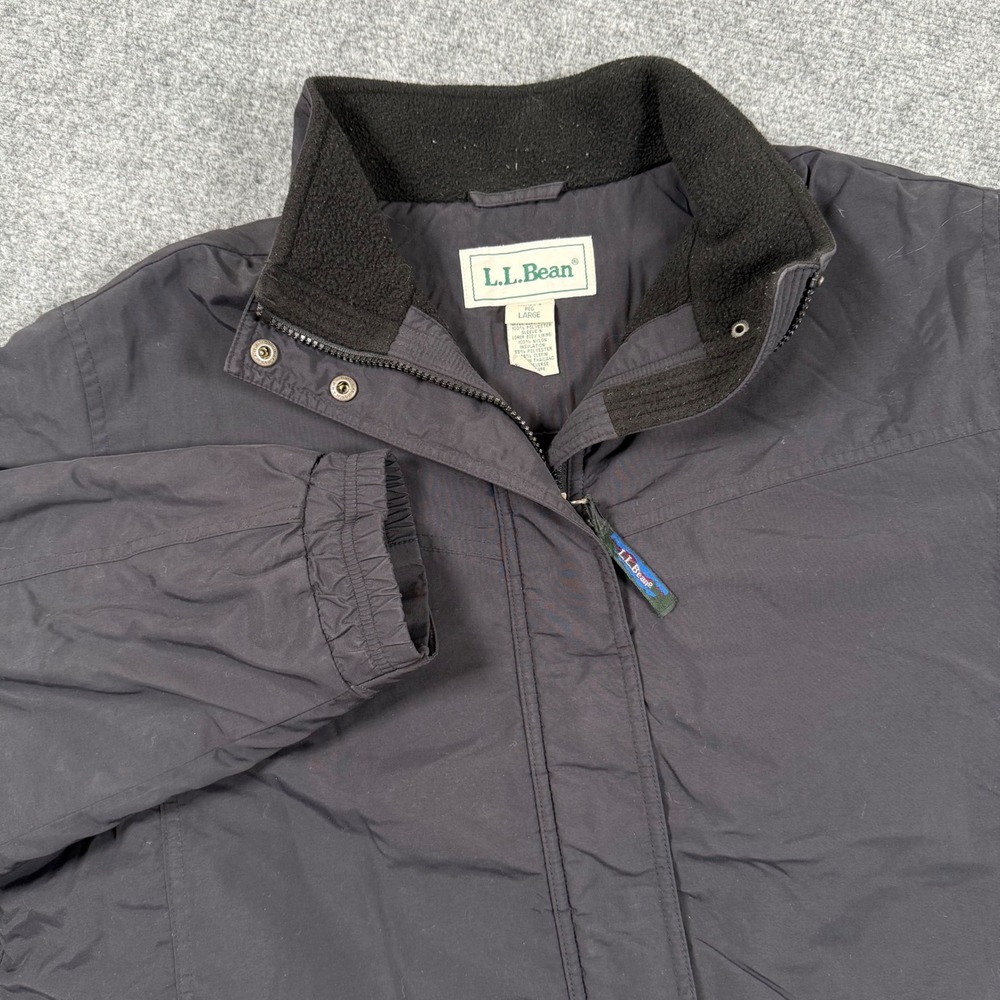 L.L.Bean Jacket Large Black Fleece Collar Full Zip Thinsulate Insulation Women's